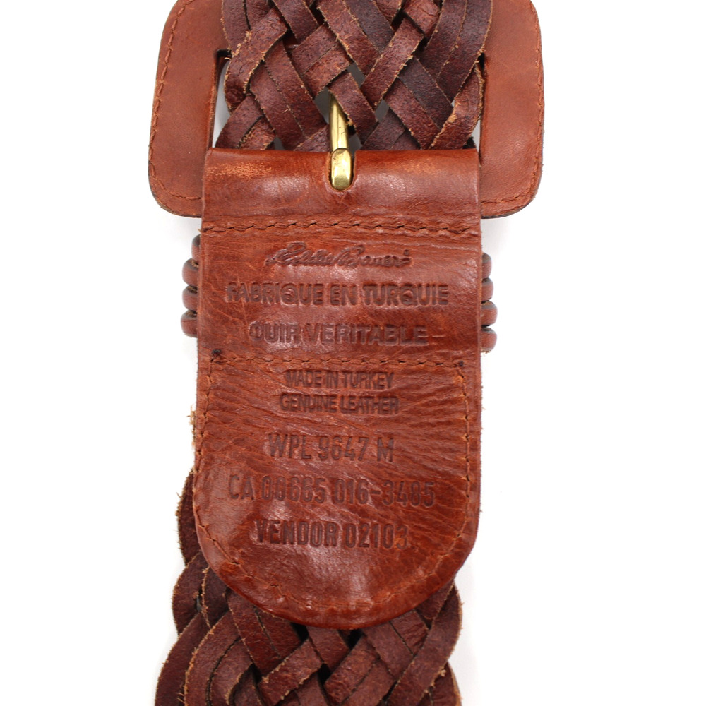 90s Vintage Belt Braided Leather Eddie Bauer Womens Medium Brown Minimalist Y2K - Picture 4 of 6